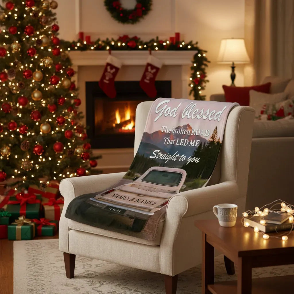 Personalized Sherpa Fleece Blanket - God Blessed The Broken Road