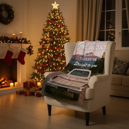 Personalized Sherpa Fleece Blanket - God Blessed The Broken Road