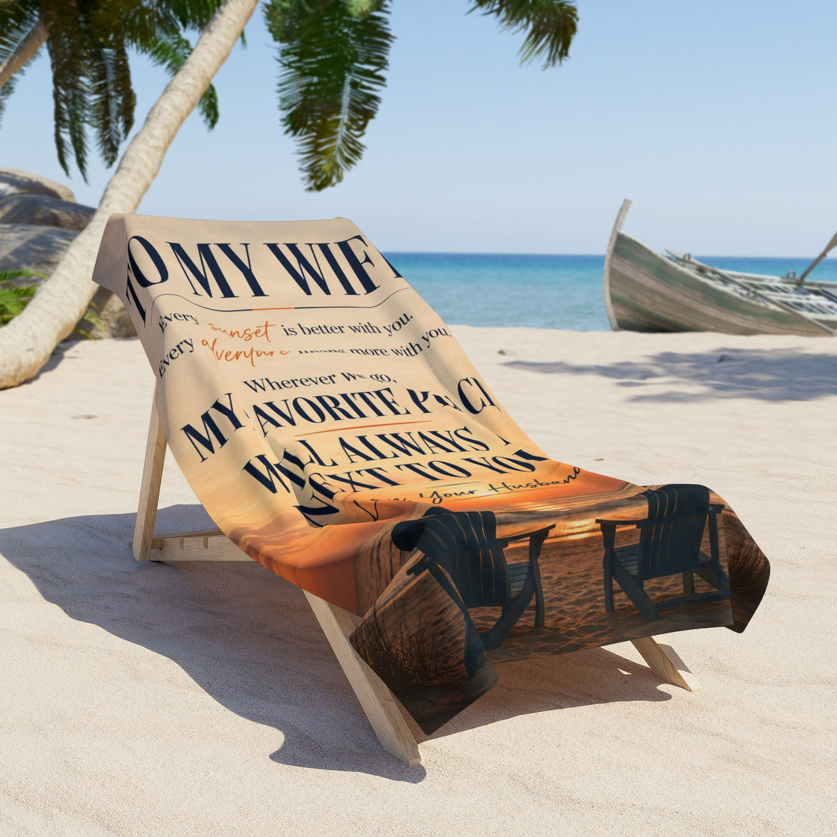 Beach Towel - "To My Wife" Romantic Sunset Message