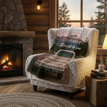 Personalized Sherpa Fleece Blanket - God Blessed The Broken Road