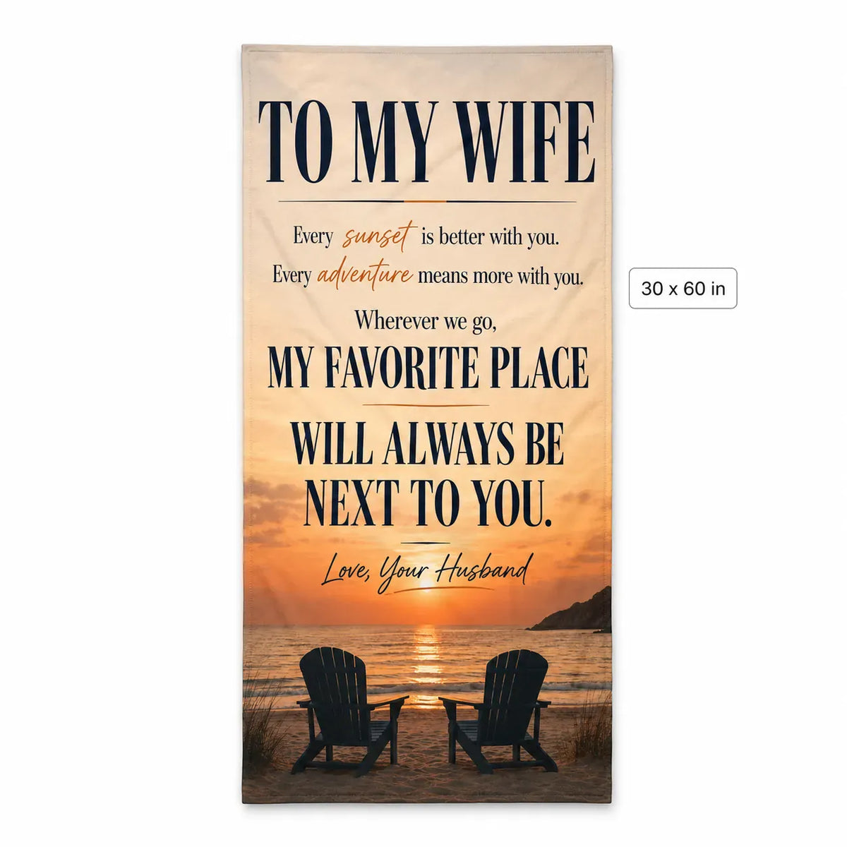 Beach Towel - "To My Wife" Romantic Sunset Message