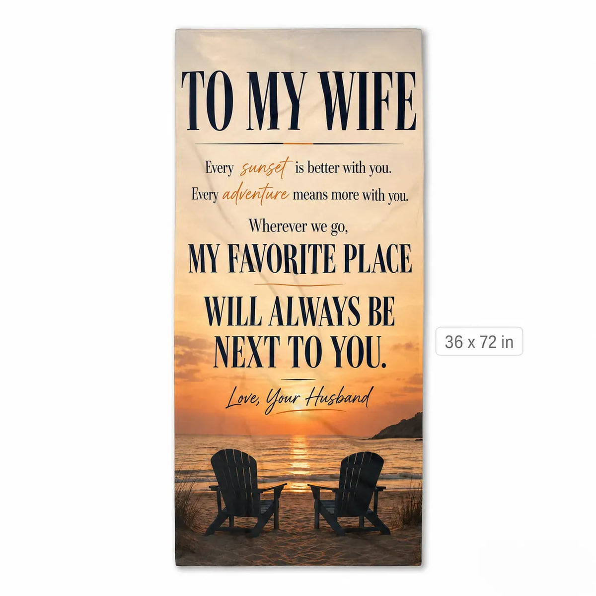 Beach Towel - "To My Wife" Romantic Sunset Message