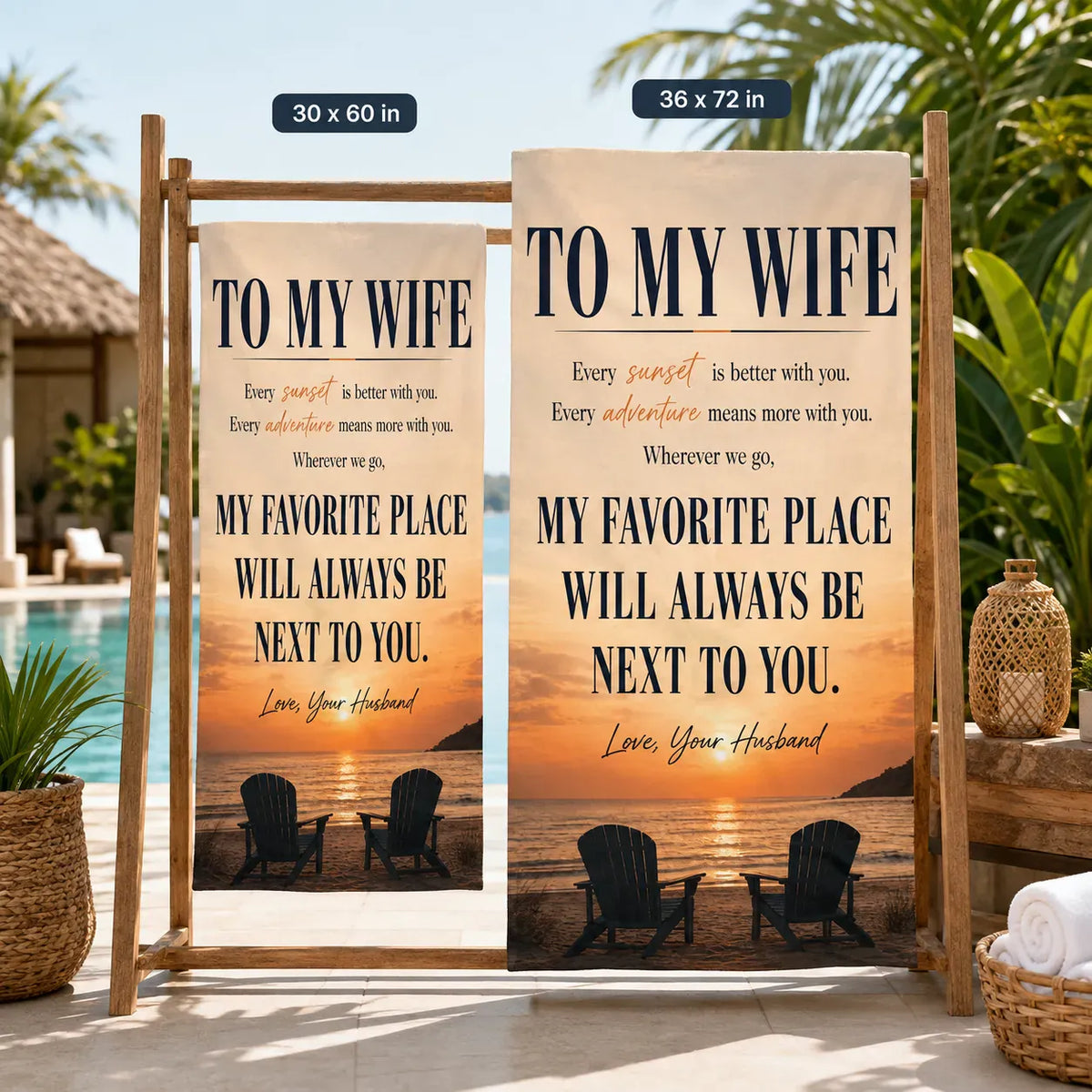 Beach Towel - "To My Wife" Romantic Sunset Message