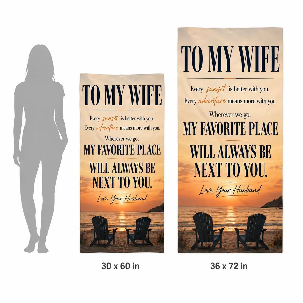 Beach Towel - "To My Wife" Romantic Sunset Message