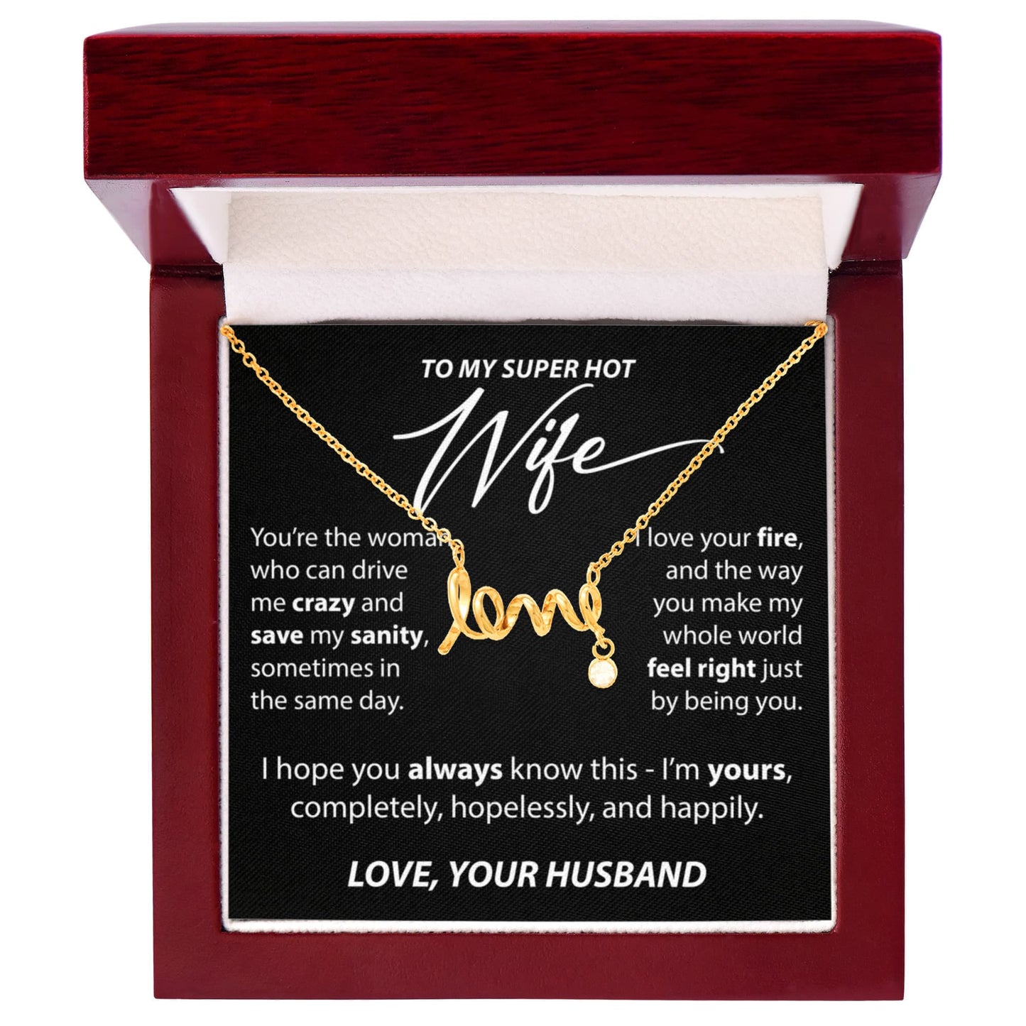 Gift for Wife from Husband - "To My Super Hot Wife" Necklace