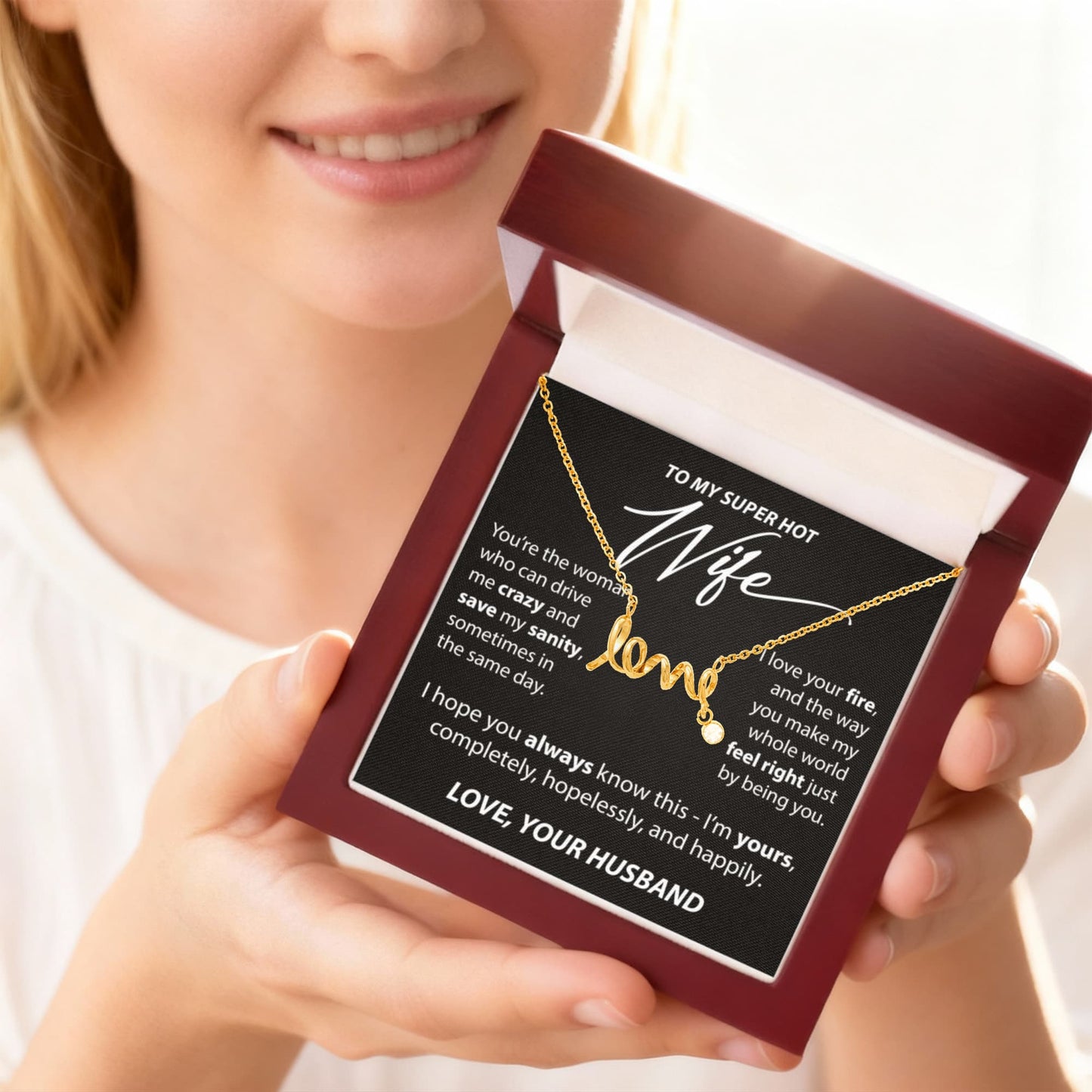 Gift for Wife from Husband - "To My Super Hot Wife" Necklace