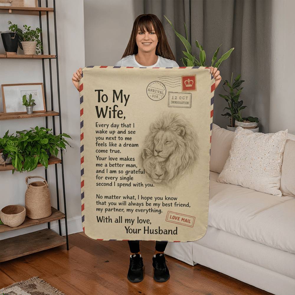 Gift to Wife from Husband (Lion) - Sherpa Fleece Blanket