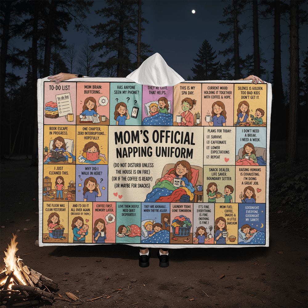 Mom's Official Napping Uniform - Hooded Sherpa Fleece Blanket