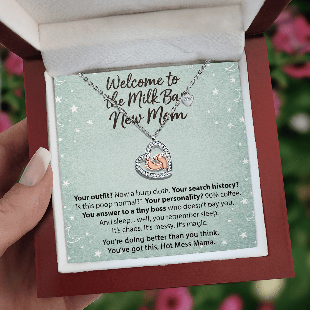 "Welcome to the Milk Bar, New Mom" - Gift Necklace for New Mom