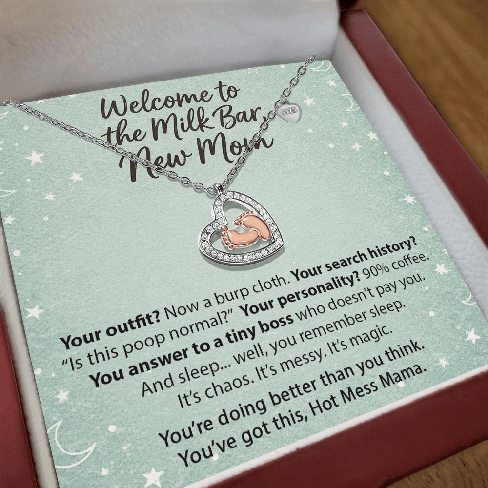 "Welcome to the Milk Bar, New Mom" - Gift Necklace for New Mom