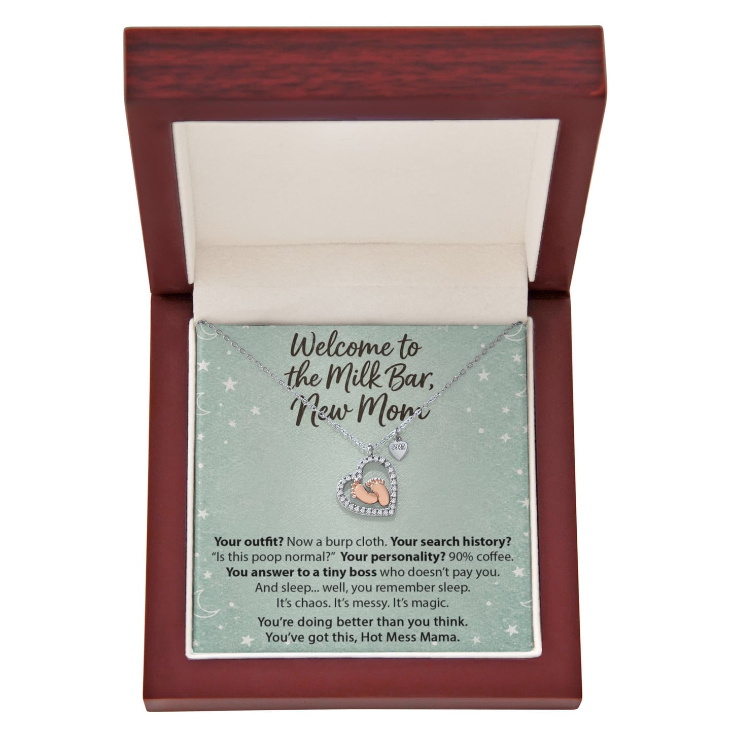 "Welcome to the Milk Bar, New Mom" - Gift Necklace for New Mom