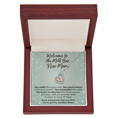 "Welcome to the Milk Bar, New Mom" - Gift Necklace for New Mom