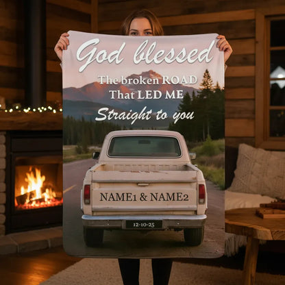Personalized Sherpa Fleece Blanket - God Blessed The Broken Road