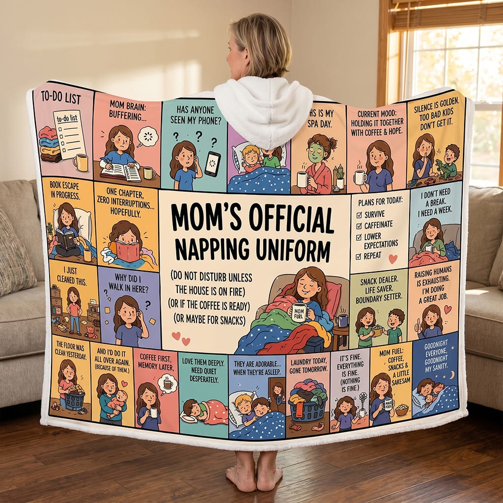 Mom's Official Napping Uniform - Hooded Sherpa Fleece Blanket