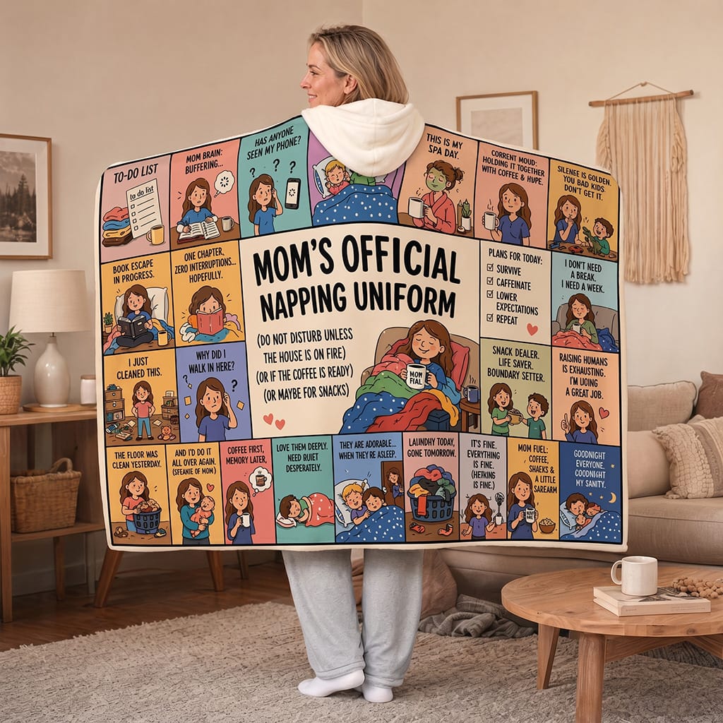 Mom's Official Napping Uniform - Hooded Sherpa Fleece Blanket